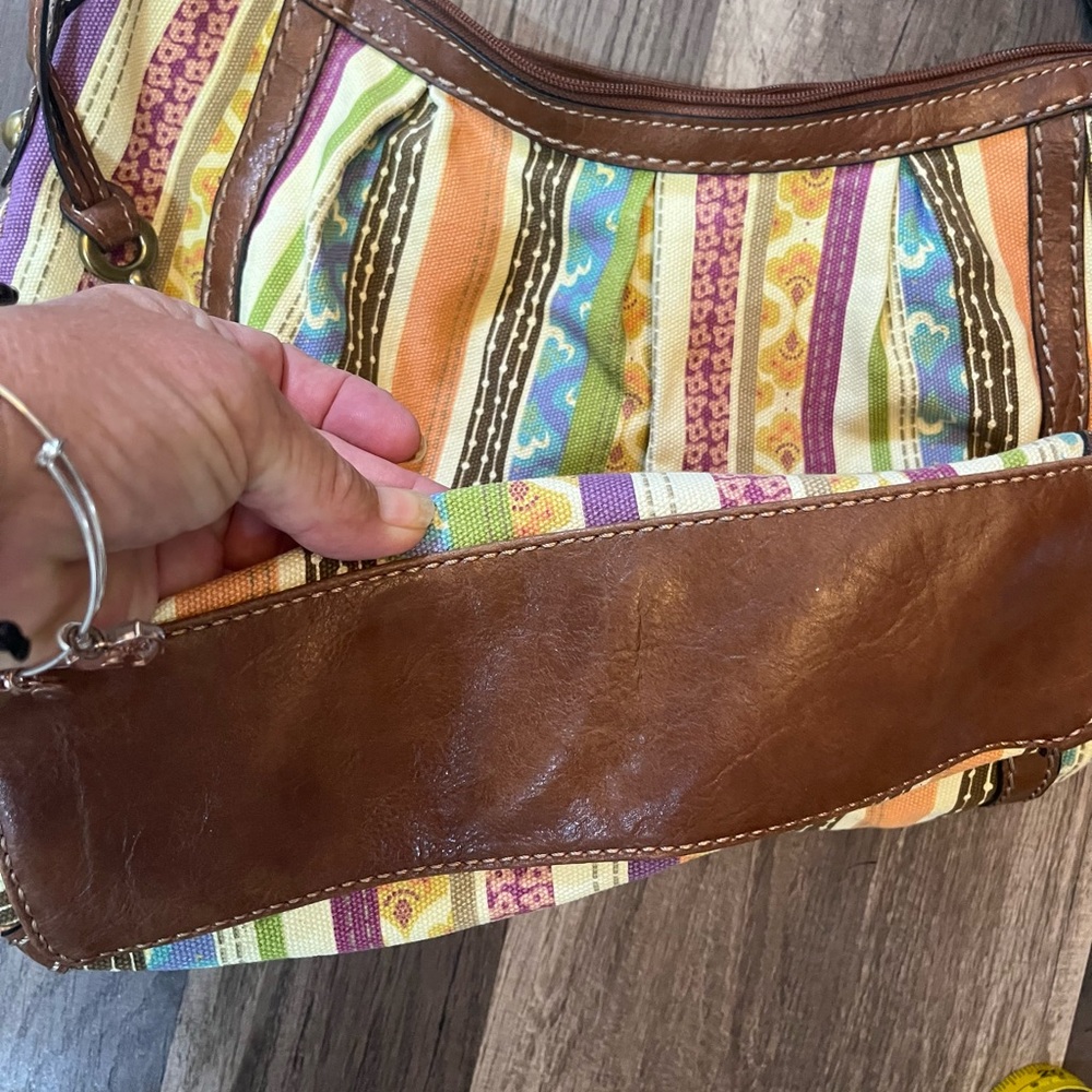 Fossil Striped Multicolor Patchwork Fabric/Leathe… - image 3